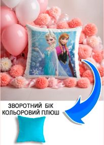 Подушка плюшева Мерч Крафт Дизайн з принтом Frozen Ельза Анна блакитний плюш квадратна 33х33 см