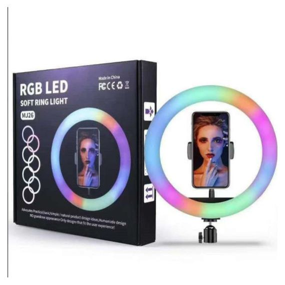 Кольцевая светодиодная RGB лампа YQ 26 cm держателем для телефона и креплением под штатив (30) | Зображення 6
