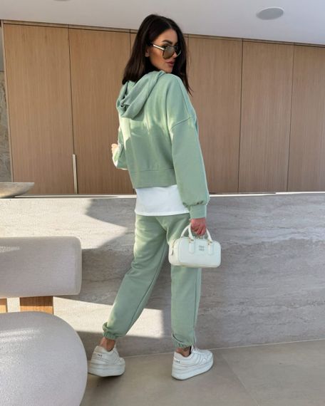 Женский спортивный прогулочный костюм штаны и худи с эффектом футболки, LI2046 цвет оливковый, размер 46/48 | Зображення 3