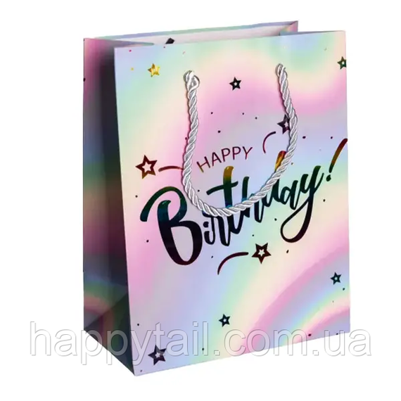 Набір пдарункових пакетів Happy Birthday крафтових 26×10×31.5 см 12 штук HP-10359-16 | Зображення 1