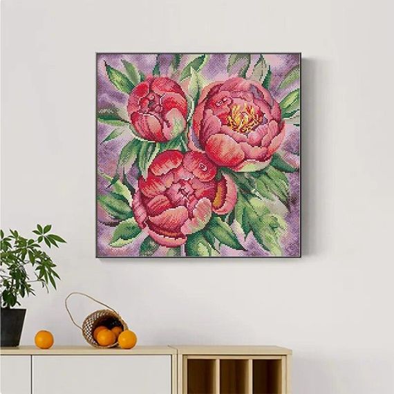 Набор для вышивания по нанесённой на канву схеме "Peony". AIDA 14CT printed 37*37 см | Зображення 9