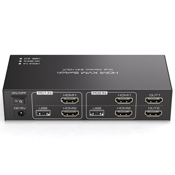 KVM-перемикач HDMI на 2 монітори TJCXELE, для 2 ПК, 2 ноутбуки, 4K 30Гц, з USB 2.0, док-станція з пультом