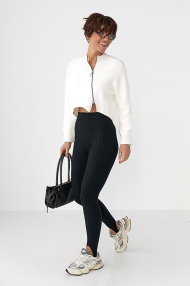 Трикотажні лосини в рубчик зі штрипками - чорний цвет, ONE SIZE (є розміри) | Зображення 2