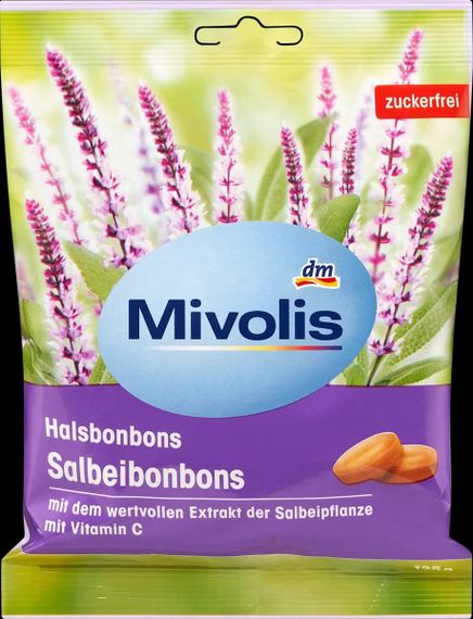 Натуральные леденцы Mivolis с шалфеем и витамином C для защиты горла и иммунитета, 125 гр., Германия