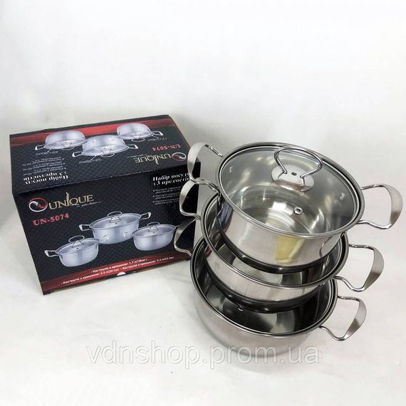 Каструлі з кришками UNIQUE UN-5074, Каструля з нержавіючої сталі, Набір каструль вищої якості TN-80 | Зображення 4