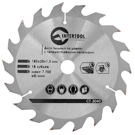 Диск пиляльний для дерева з твердосплавними напайками INTERTOOL CT-30401