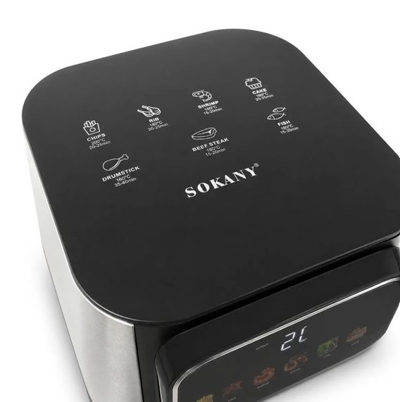Аэрогриль Sokany SK-10118 аэрофритюрница мультипеч 8 л сенсорное управление 12 режимов таймер LED дисплей 1800 Вт Черный | Зображення 3