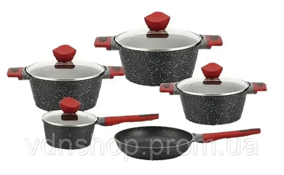 Набір каструль BN-338 9 предметів, ковшик 1,4 л; 2,4 л; 4л; 6,3 л; сковорода 24см | Зображення 2