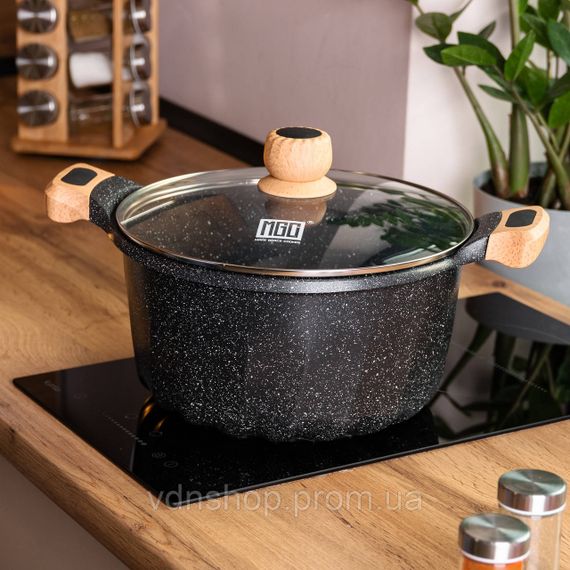 Алюмінієва каструля об'ємом 5 літрів з кришкою Ø 24 см з мармуровим антипригарним покриттям MGC чорна HP-4-433B | Зображення 4