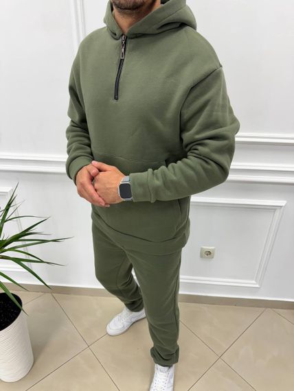 Теплий чоловічий спортивний костюм на флісі худі на блискавці і штани колір хакі розмір L (52-54) adl1003 | Зображення 2