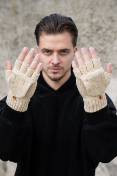 Теплі зимові сенсорні перчатки рукавиці без пальців 3-30 Without Jude Beige