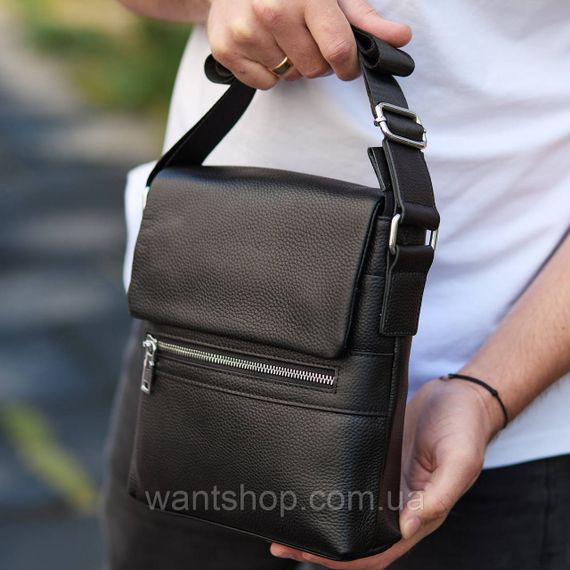 Мужская кожаная сумка мессенджер на плечо кожаная сумка барсетка Tiding Bag 70244 черная | Зображення 4