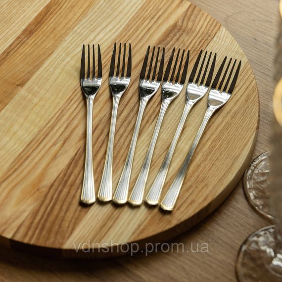 Набор десертных вилок 6 штук вилки для десерта из нержавеющей стали 15.2 см Серебро с золотой обводкой HP-20-34 | Зображення 3