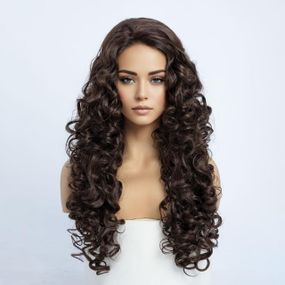 Перука жіноча довга кучерява термостійка 60 см каштанова, коричнева, синтетичне волосся для косплею, свят, Геловіну