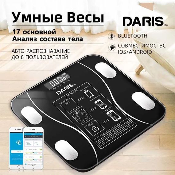 Умные напольные смарт-весы Scale TY-619 электронные с приложением на телефон LCD-дисплей VA-864 закаленное | Зображення 1