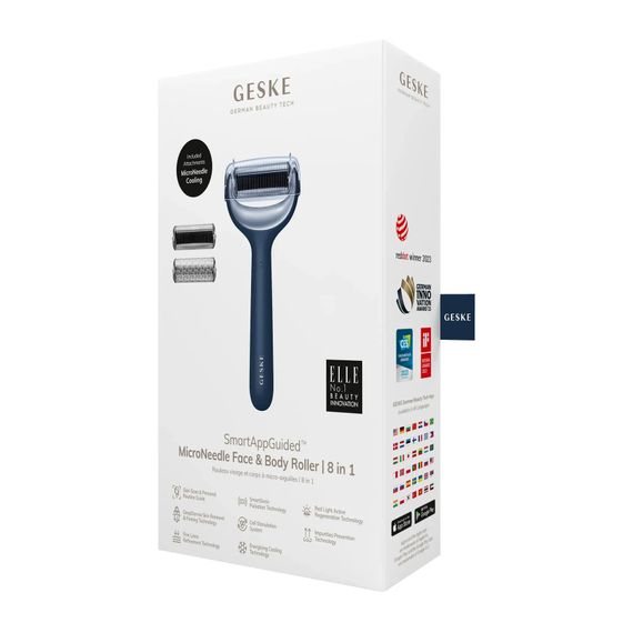 Электронный роллер для лица и тела с микроиглами GESKE MicroNeedle Face&Body Roller 8в1 gray, Синий | Зображення 7
