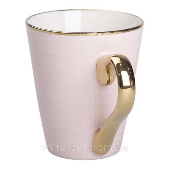 Чашка порцелянова із золотим обідком та позолоченою ручкою 320 (мл) Рожева RX-N240624P | Зображення 1
