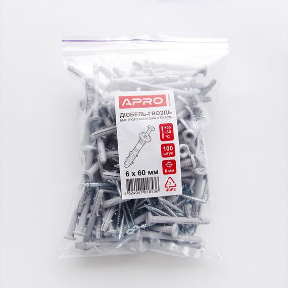 Дюбель-цвяшник швидкого монтажу 6*60 грибок (пач 100шт) поліетиленовий APRO SMTG-600601 | Зображення 5