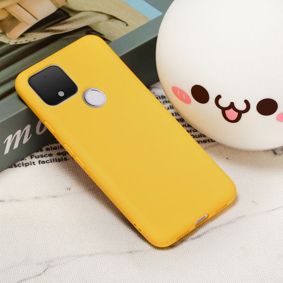 Силиконовый чехол для Google Pixel 4A желтый c микрофиброй Soft touch