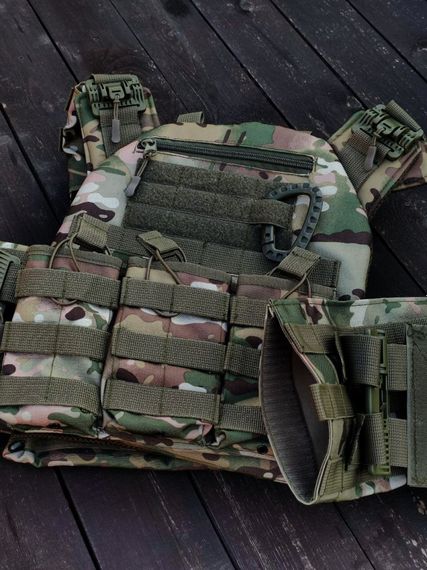 Плитоноска швидкого скидання з боковими карманами + тройний підсумок під магазини мультикам | Зображення 2