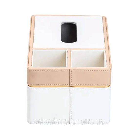 Салфетница-органайзер из эко-кожи 3 отделения 27*14*'10 см Белый с бежевым HP9190 | Зображення 4