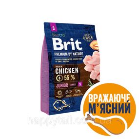 Корм Brit Premium by Nature Junior S для щенков малых пород, курица, 3 кг