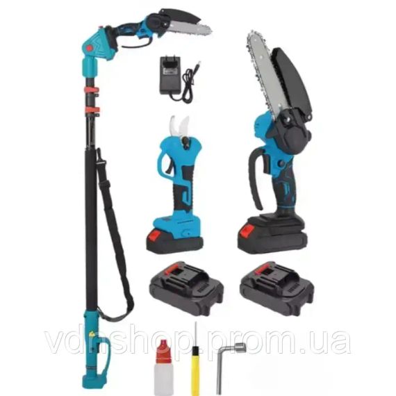 Высоторез аккумуляторный телескопический / Набор мини-пилы цепной + секатор-ножницы 36В 2 АКБ 4Ah | Зображення 2