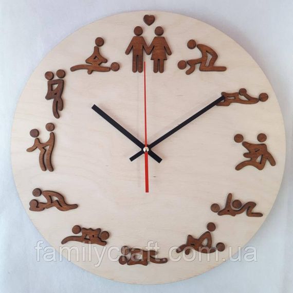 Настінний дерев'яний годинник Камасутра, оригінальний подарунок парі, безшумний механізм, декор із фанери, 35 см | Зображення 2