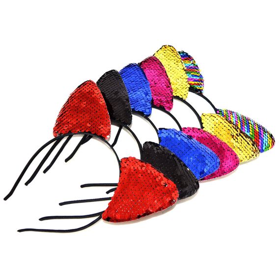 Обруч для волос "Ушки в пайетках" 0106-017, 6 штук