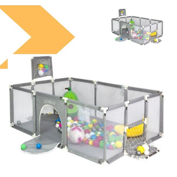 Дитячий ігровий манеж KP-82 з сухим басейном, баскетбольним кільцем та воротами, 180х120см, сірий (47334-KP-82_1393) | Зображення 1