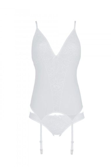 Корсет с пажами, трусики с ажурным декором и открытым шагом Passion URSULA CORSET L/XL, white sexstyle | Зображення 10