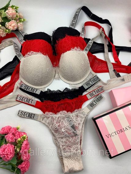 Мереживний комплект Вікторія Сикрет зі стразами, Бюстгальтер На Поролоні, Мереживний Комплект Victoria's Secret | Зображення 4