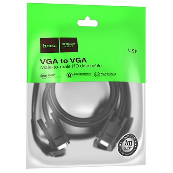 Дата кабель Hoco US11 VGA male to VGA male HD (1m) Black | Зображення 5