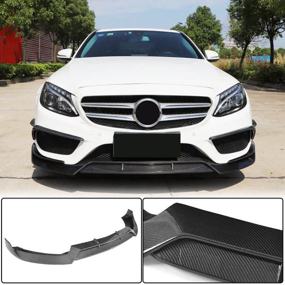 Накладка на передній бампер Lip V2 (для C43 AMG 2015-2019, Карбон) для Mercedes C-сlass W205 рр