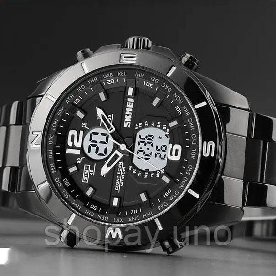 Годинник наручний чоловічий SKMEI 1670BKWT BLACK-WHITE, Армійський годинник протиударний | Зображення 4