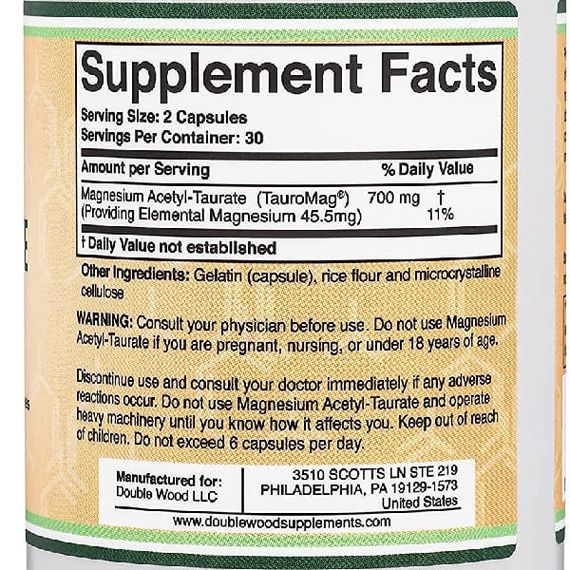 Микроэлемент Магний Double Wood Magnesium Acetyl-Taurate 700 mg 60 Caps | Зображення 1