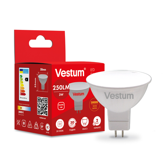 Світлодіодна лампа Vestum MR16 3W 3000K 220V GU5.3 1-VS-1502 | Зображення 2