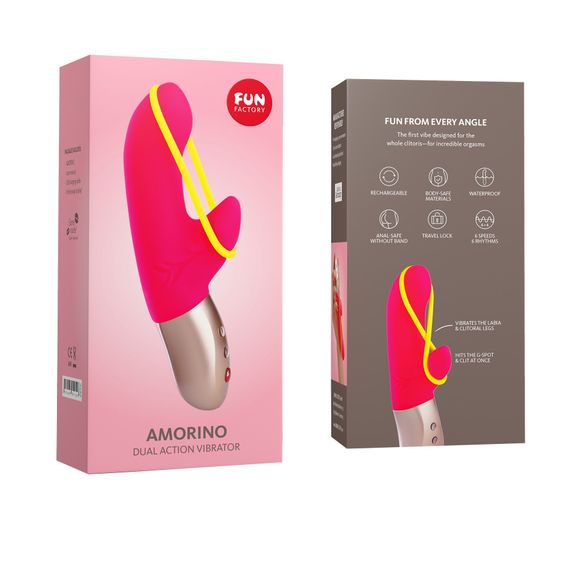 Мінівібратор-кролик зі стимулювальною стрічкою Fun Factory AMORINO pink/neon yellow, стрічка знімна | Зображення 4