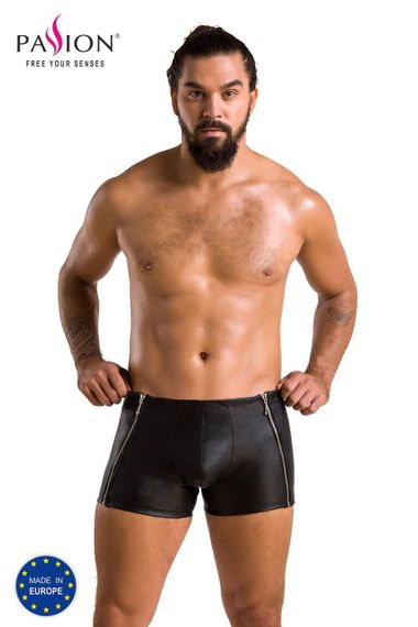 Чоловічі шкіряні боксери з блискавками Passion 049 SHORT MATT L/XL Black Sex Aura | Зображення 4