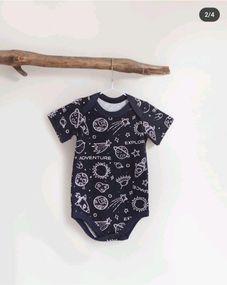 Боді стрейч кулир короткий рукав принт Космос від 1 міс до 2-х років
