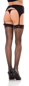 Панчохи lace TOP SHEER THIGH HIGH W. BACKSEAM, Черный, One Size