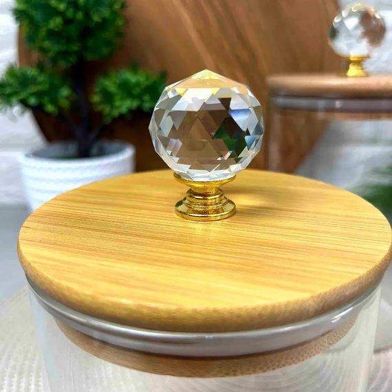 Банка для хранения Crystal GK-5549 950 мл стекло с бамбуковой крышкой и декоративной ручкой Прозрачный | Зображення 1