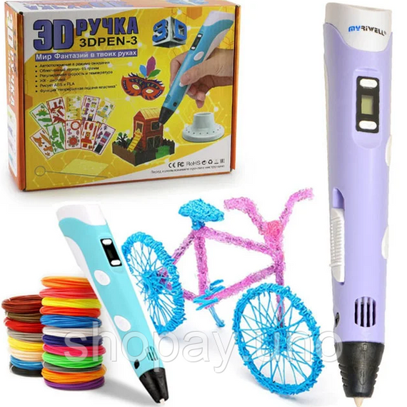 3D ручка c LCD дисплеем и набором эко пластика для 3Д рисования / 3D Pen | Зображення 1