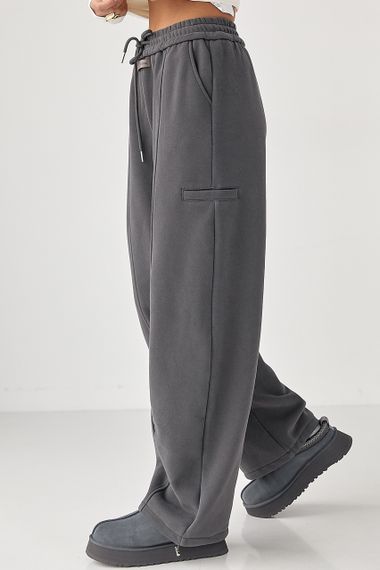 Однотонні теплі спортивні штани із затяжками внизу - сірий цвет, L (є розміри) | Зображення 4