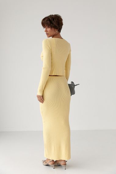 Приталений костюм в рубчик з кофти та спідниці - жовтий цвет, ONE SIZE (є розміри) | Зображення 1