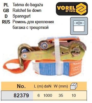 Ремінь ремінь кріплення багажу тріщатка 1000daN 35мм х 6м VOREL-82379
