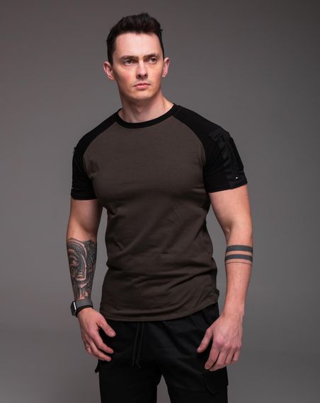 Мужская футболка комбинированная с карманом на рукаве RA2321 размер XL, цвет коричневый