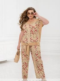 Костюм-двійка Sofia L-277 ваше нове улюблене літнє вбрання Бежевий, 62-64