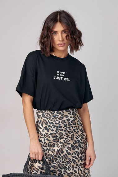 Женская футболка oversize с надписью Be good. Be bad. Just be - черный цвет, L (есть размеры) | Зображення 5