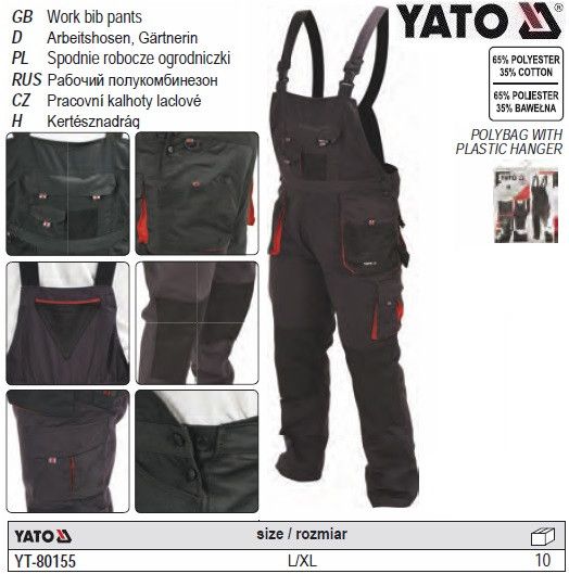 Напівкомбінезон робочий розмір L/XL; 65%- поліестер, 35%- бавовна YATO-80155
